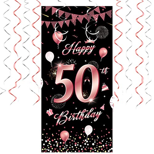 Pancarta decorativa para 50 cumpleaños para niña, color oro rosa, con diseño de 50 cumpleaños Cover