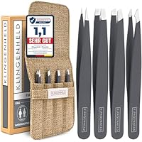 KLINGENHELD® Präzises Pinzetten-Set mit handgeschliffenen Spitzen - Perfekt für alle Anwendungsbereiche - inkl. Baumwoll-Etui 100% plastikfrei & nachhaltig - Pinzette Augenbrauen zupfen, 21 Farben