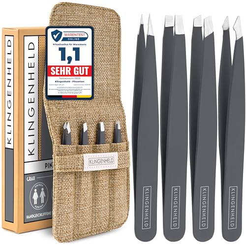 KLINGENHELD Präzises Pinzetten-Set mit handgeschliffenen Spitzen - Perfekt für alle Anwendungsbereiche - inkl. Baumwoll-Etui 100% plastikfrei & nachhaltig - Pinzette Augenbrauen zupfen 21 Farben