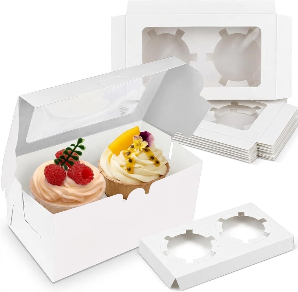 8-Pack 2-Cupcake Boxes with Clear Window, 6.3 x 3.54 x 2.95 Inch