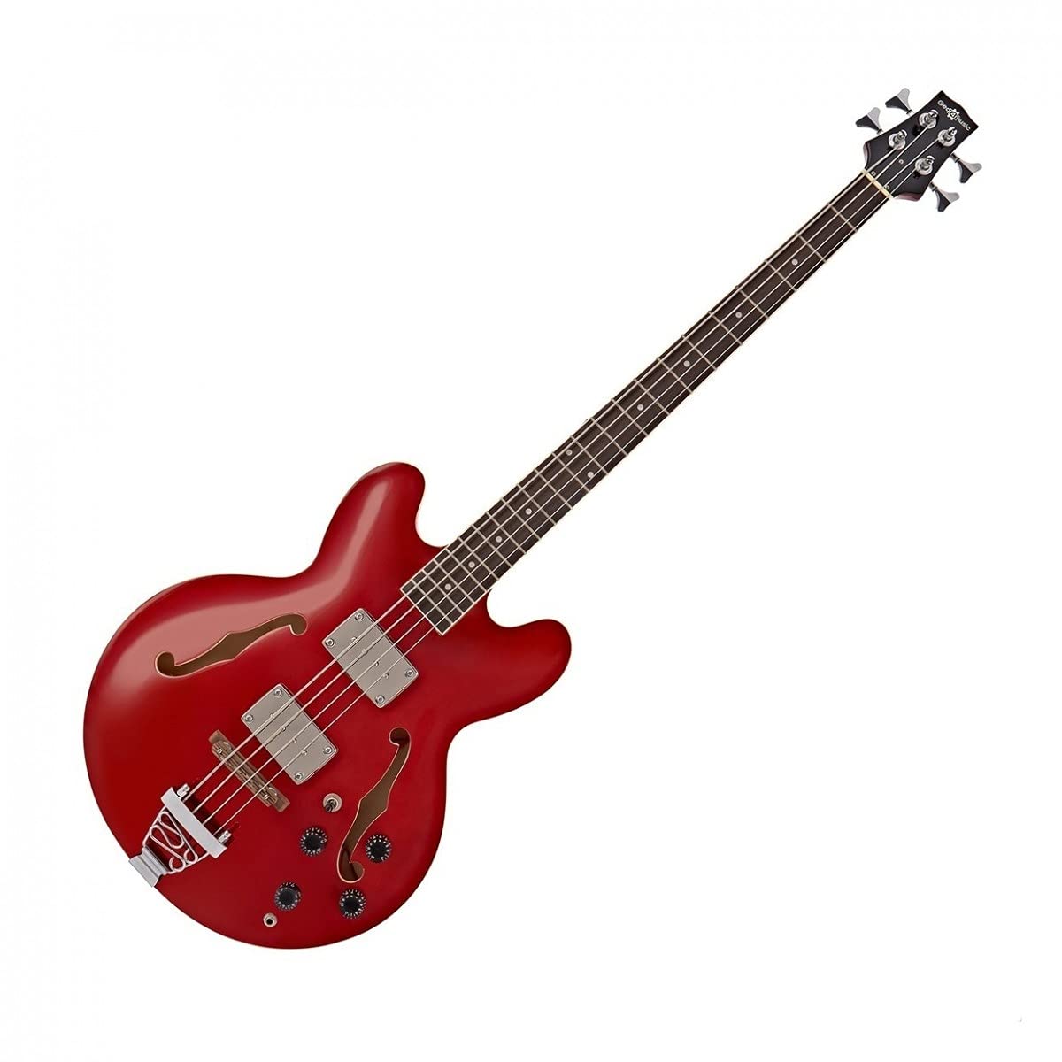 Gear4music Basso Semiacustico San Francisco Wine Red | Design Ispirato agli Anni '60-'70, Corpo a Doppio Cutaway in Wine Red, Due Pickup P90 Single Coil, Custodia e Cavo