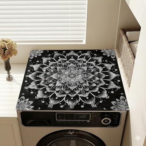 Image of Elegant Anti-Slip Washing Machine Top Cover Mat | Super Absorbent, Heat-Resistant & Dustproof Counter Protector | Laundry Room Stylish Cover Mat for Front Load Machines