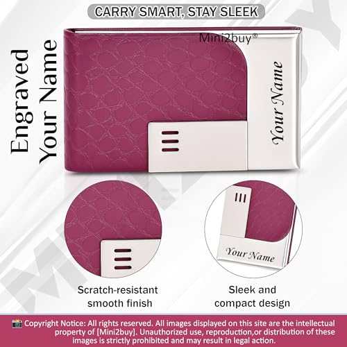 Image of Engraved Your Name Customized On Vertical Card Holder -Luxurious Unisex Design-RFID Blocking Stainless Steel 1 x 10 x 6 cm for Credit|Debit|ATM|Business Visiting Corporate Gift (Marron-PTI)
