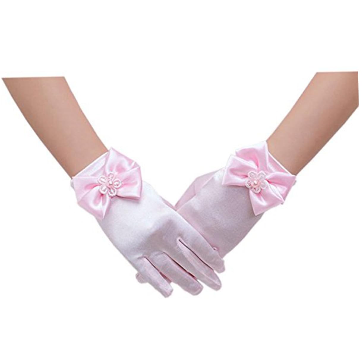 TINEASUR Lace Gloves Girls Flower Girl Gloves Short Fashionable Pink Comfortable Fit Great for Wedding Party