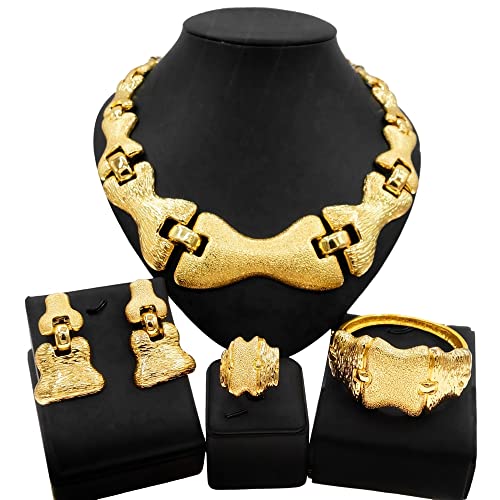 Juego de joyas chapadas Yulaili con collar y pendientes grandes 4
