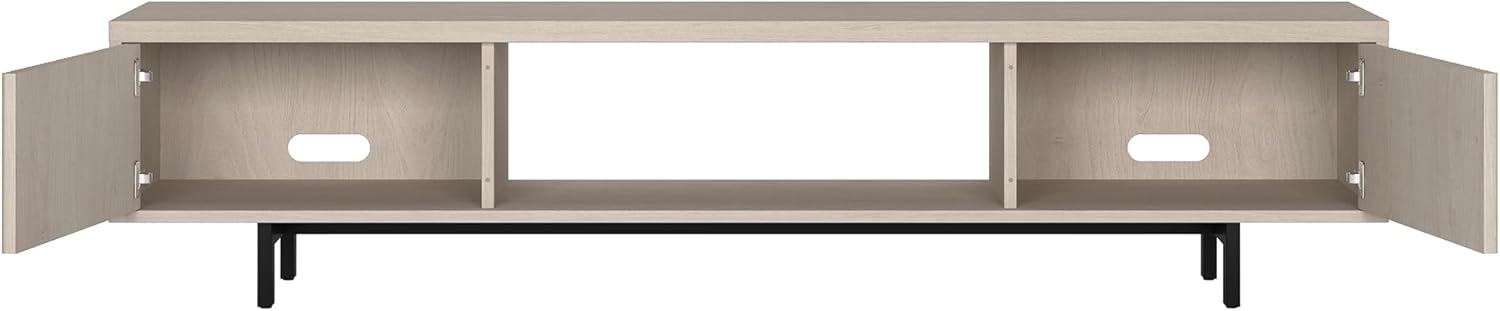 Henn&Hart Fluted TV Stand for TVs up to 78" with 2 Ribbed Side Storage Cabinets and Open Center Storage for Living Room, Family Room, or Office, Beech White