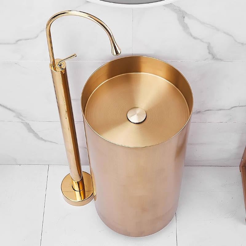 Image of BASSINO Luxury Free Standing Rose-Gold Basin Faucet Floor Mounted Pedestal Tap for Bathroom Bathtub & Wash Basin 4x8x46 Inch Tall Single Lever Mixer Tap with Premium Brass Body Designer Faucet
