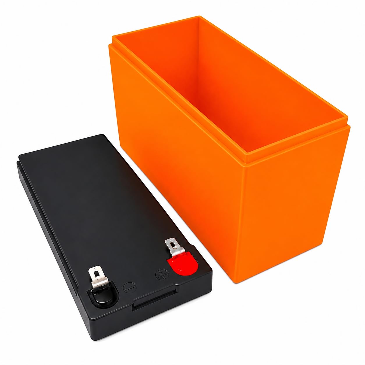 12V 7Ah Battery Box Case Compatible with Lithium-Ion and LiFePO4 Cells, Durable ABS Plastic Battery Enclosure for DIY Battery Pack Assembly Battery Not Included (Black & Orange)