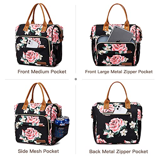 Tuercao Lunch Box For Women - Cute Insulated Lunch Bag For Teens, Student, Teacher, Nurse, Fashion Ladies Lunch Tote Bag For High College School, Aesthetic Lunch Cooler Box For Pool, Boating, Floral #TOP5