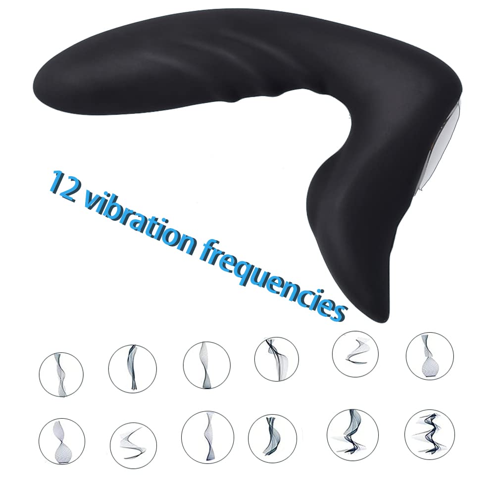 Massaggiatore Prostatico,Silicone Vibratore con 12 Modalità di Vibrazione, Morbido Vibratori per Donna e Uomo Stimolazione Clitoridea e Punto G Massaggiatore Nero