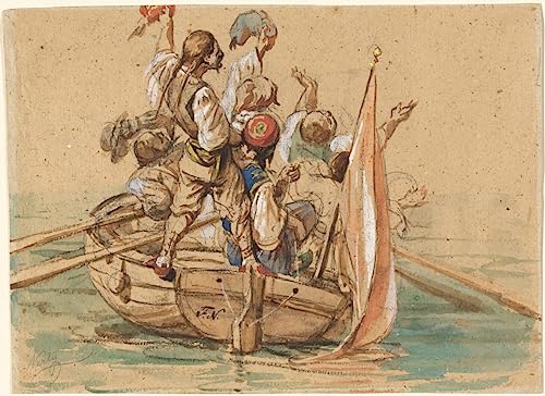 Affiche toile de Friedrich Nerly marins grecs sur un canal vénitien impression grand format