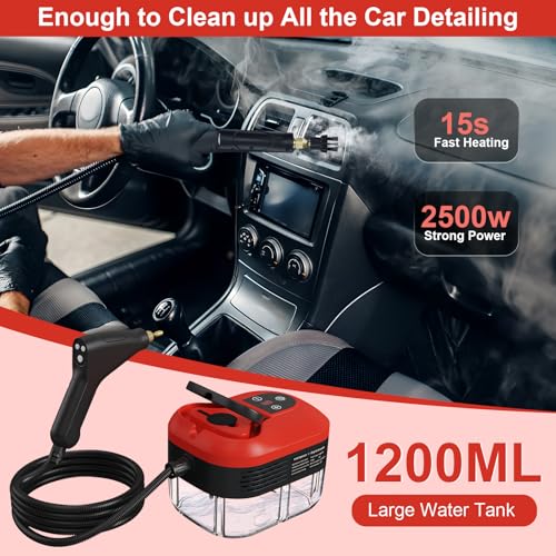 Image of Steam Cleaner for Home, 15s Heat-Up, 1.2L Water Tank, 6-Level Adjustable Handle, Handheld Steam Cleaner for Car Detailing, Dirt, Furniture, Couch, Floor Tile, Bathroom, Bed Bugs, 9Pcs Accessories