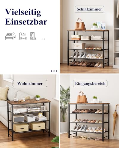 Kitsure Schuhregal mit Holzplatte, platzsparende Schuhregal aus Metall, langlebiges Aufbewahrung für Kleiderschrank, Eingangsbereich, Flur, 29 x 75 x 63 cm, Vintagebraun