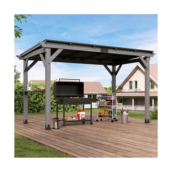 125×65 outdoor grill gazebo hardtop cedar wood gazebo with 2 side shelves and galvanized steel roof patio wooden bbq pergola for garden porch and backyard  urban country home decor