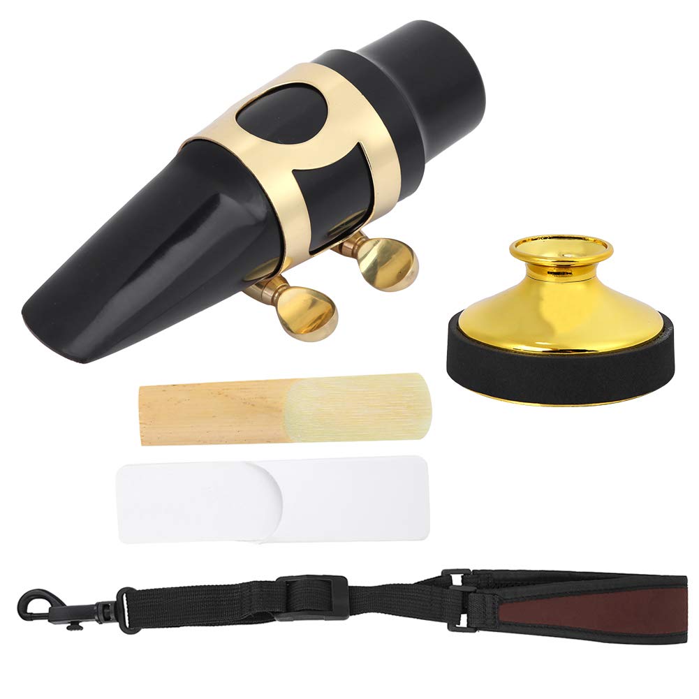 4 en 1 Juego de saxofón Sax Reed Boquilla Silenciador Silenciador Correa para el cuello para accesorio de saxo alto
