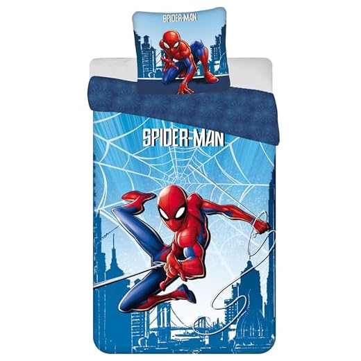 Jerry Fabrics Kinder Bettwäsche Set Wendebettwäsche Spider-Man City Spinnen Netze blau, Bezug Bettdecke 140x200 cm, Kopfkissenbezug 70x90 cm, 100% Baumwolle