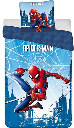 Spider Man Juego de Cama Infantil 140x200 cm   Funda Nórdica y Funda de Almohada 70x90 cm   100% Algodón Premium   Certificado Oeko Tex   Diseño Marvel Hombre Araña Azul y Rojo