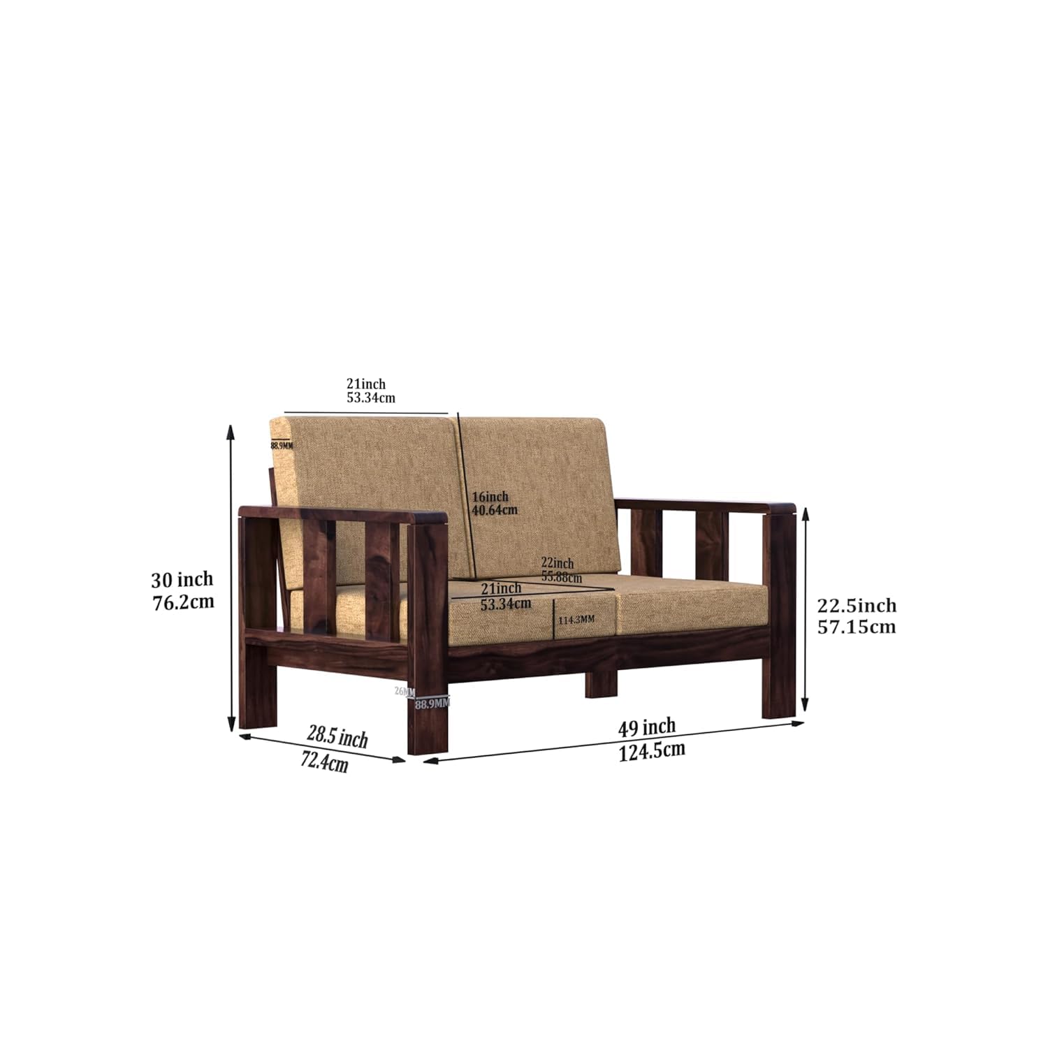 SHREE NATH JI CRAFT HOUSE Solid Sheesham Wood Sofa Set 3+2+1 | Wooden Sofa Set 6 Seater for Home | Wooden Sofa Without Cushion | (3+1+2 Without Coffee Table) Walnut & Beige