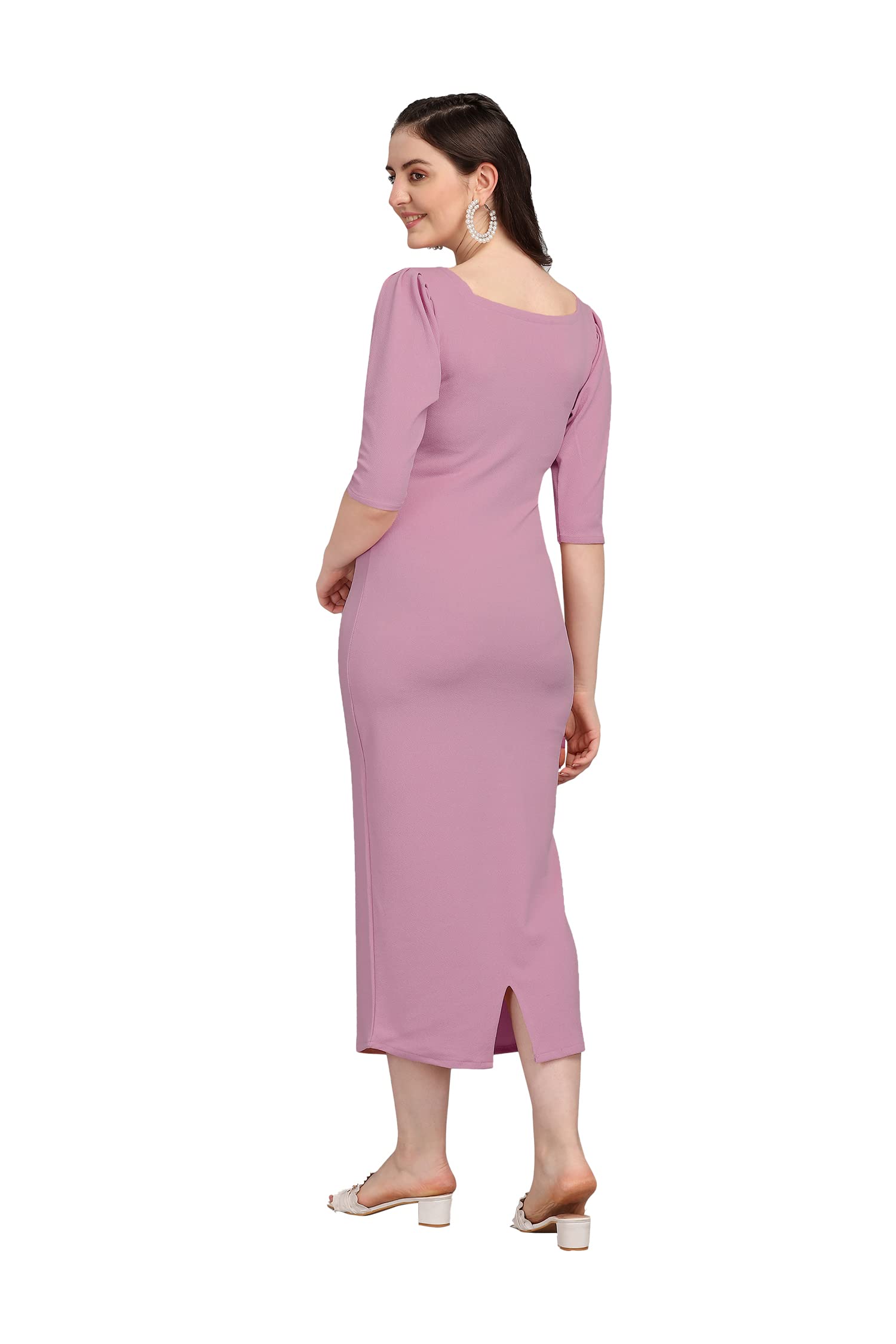 Purvaja Women's Corduroy Bodycon Midi Dress (Ruby-136-Lv-L_Light Violet