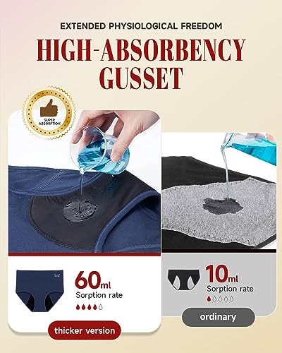 Image of Rdiner Heavy Flow High Absorbency Period Underwear Women, Leakproof Panties Postpartum Menstrual Hipster Briefs Teens 3 Pack