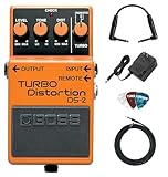 Boss DS-2 Turbo Distortion Bundle with Power Supply, Instrument Cable, Patch Cable, and Picks