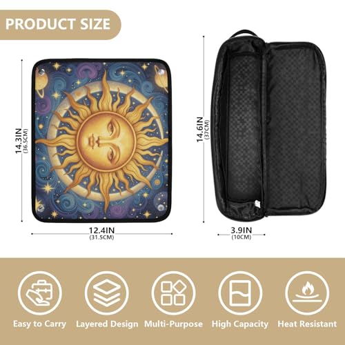 Bolsa de viaje para herramientas de cabello con almohadilla resistente al calor, gran capacidad para planchas, rizadores, secadores, organizador de accesorios místicos de sol y luna miniatura 4