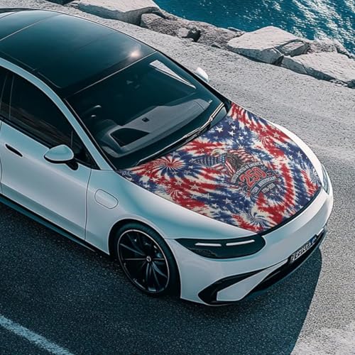 Image of Car Hood Cover Car Hood Protector Waterproof Universal Automotive Exterior Accessories US 250 Years Patriotic Decorations for Compact Vehicles Sedans Trucks SUVs Pickup (59x39 Inch)
