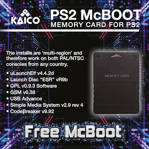 Kaico Free Mcboot 8MB PS2 Memory Card Running FMCB PS2 Mcboot 1.966 for Sony Playstation 2 - FMCB Free Mcboot Your PS2 - Plug and Play - Playstation 2 CFW McBoot 1.966