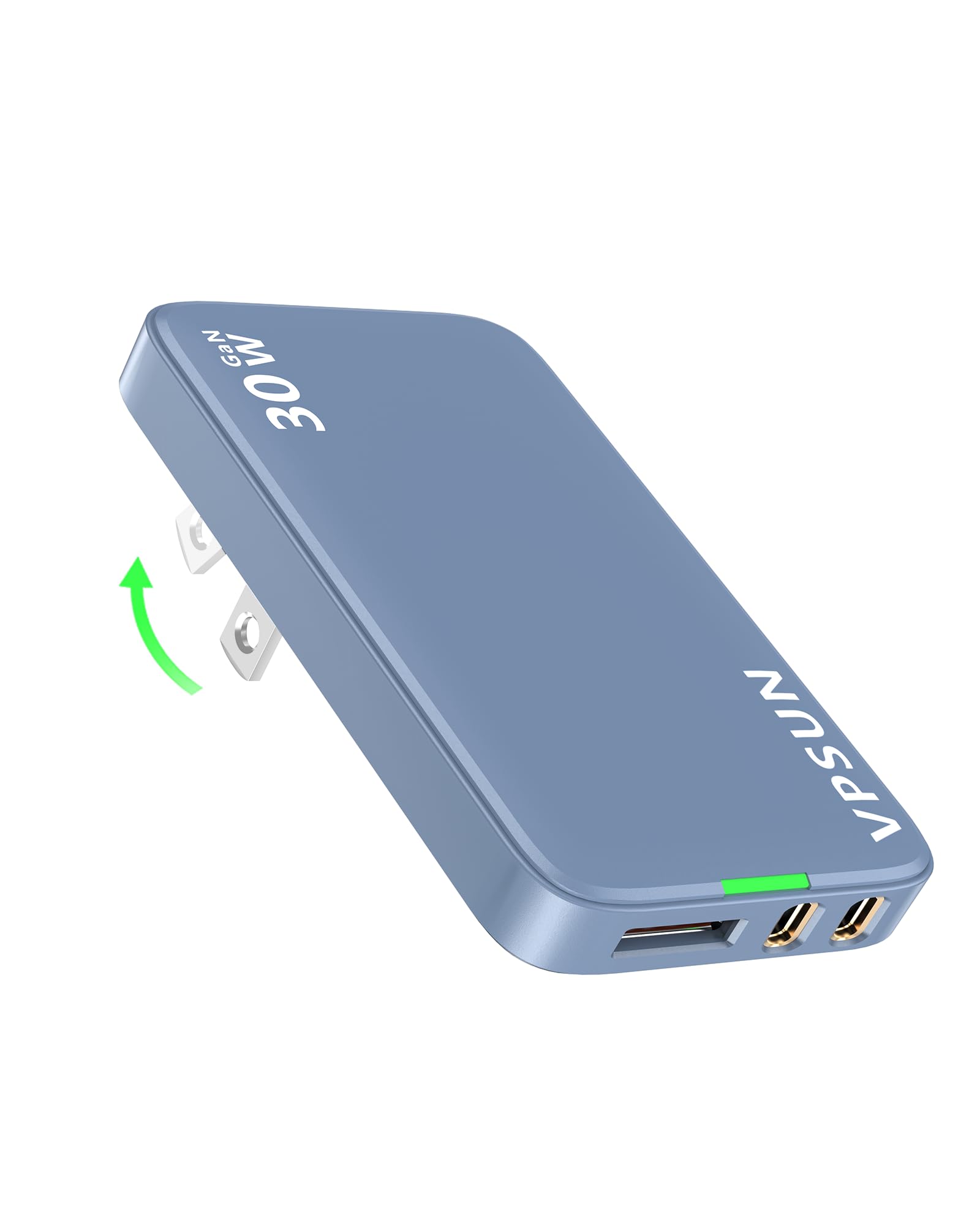VPSUN USB C Wall Charger Block 30W,3 Port Ultra Thin Flat USB-C Charging Plug,Foldable USB Power Adapter for iPad,iPhone 15/16,Samsung(Blue, 30w)