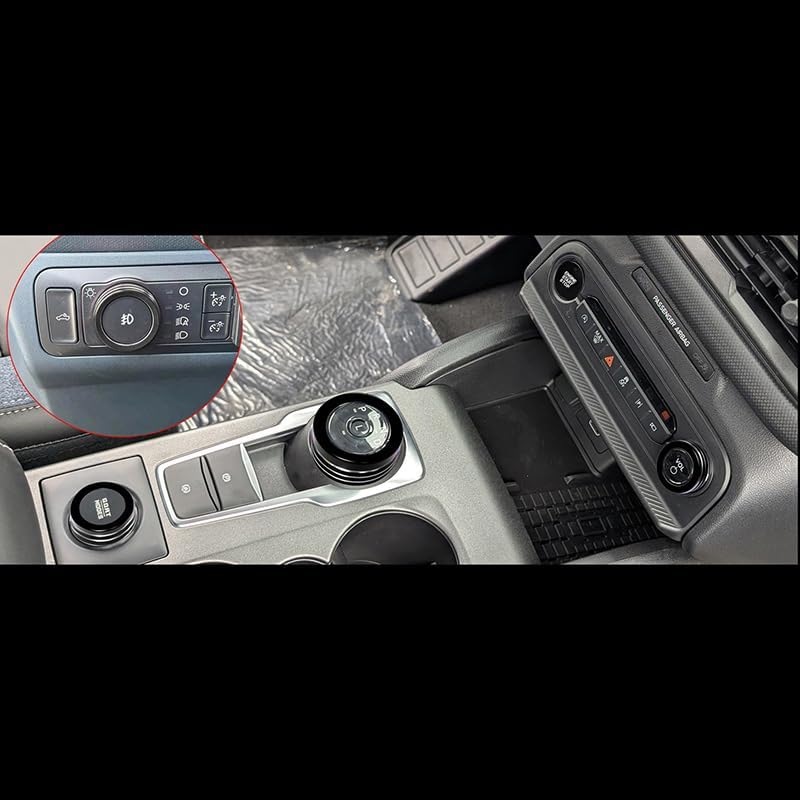 Car Air Conditioner Switch Button Knob Cover Compatible with Ford Bronco 2025, Car Push Start Button Cover Aluminum Decal Trim Interior Accessory,Black