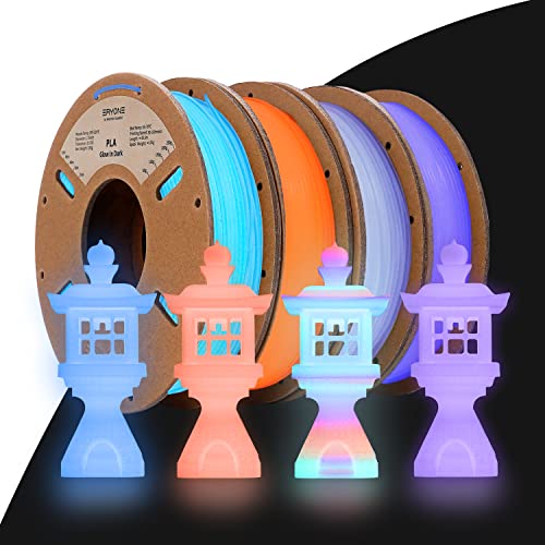Image of ERYONE Glow in The Dark PLA Filament Bundle, 1.75mm + /-0.03 mm, 3D Printer Filament 0.25kg /Spools, 4 Packs(2.2lbs), Glow Rainbow, Blue, Orange Red, Purple