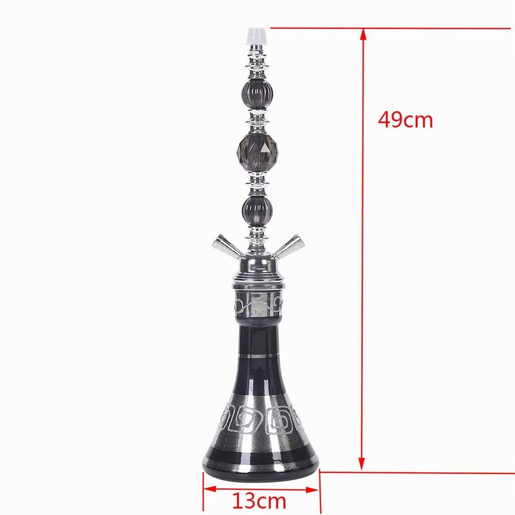 Shisha Hookah Café Estilo Egipcio Genuino, Conjunto de Cachimba Doble Tubo Grande, Conjunto de Cachimba de Vidrio Cachimba Doble Árabe Grande, Adecuado para Familias, Hoteles Extranjeros,Negro
