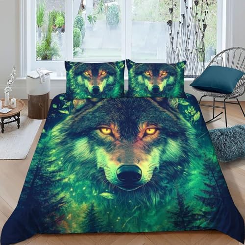 Housse de couette loup avec impression 3D parure lit microfibre douce - 3