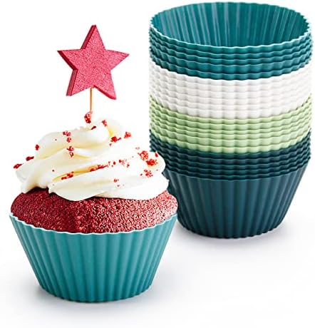 Silicone Cupcake Liners Baking Cups 24 Pack - Reusable Non-Stick Muffin Cupcake Liners for Baking, Silicone Muffin Cups Standard Size, Cupcake Molds for Air Fryer(4 Soft Colors)