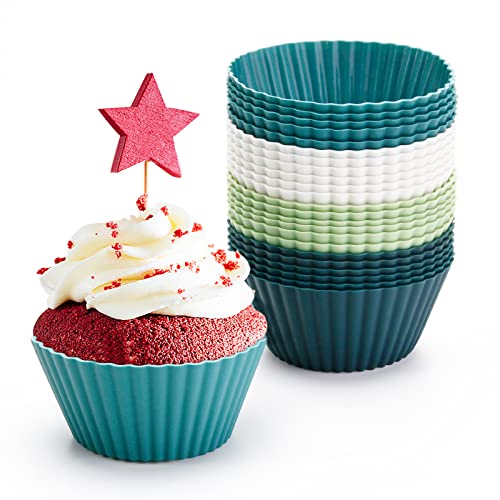Silicone Cupcake Liners Baking Cups 24 Pack - Reusable Non-Stick Muffin Cupcake Liners For Baking, Silicone Muffin Cups Standard Size, Cupcake Molds For Air Fryer(4 Soft Colors) #TOP2