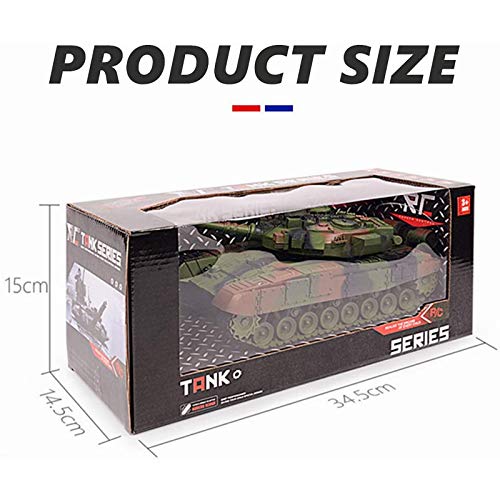BXQQ 1/24 RC Tank Toys, Battle Tank RC Airsoft Panzer, 2.4Ghz Remote Control Military Vehicle Combat Fight (Color : Green)