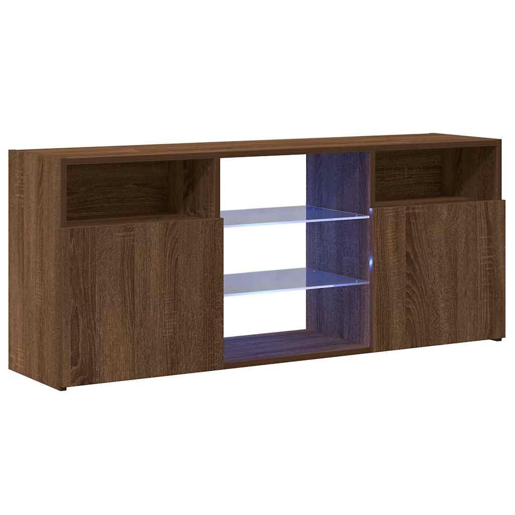 Aparador de TV con LED RGB 120 x 30 x 50 cm, madera de roble marrón, moderno mueble bajo para salón, dormitorio y oficina