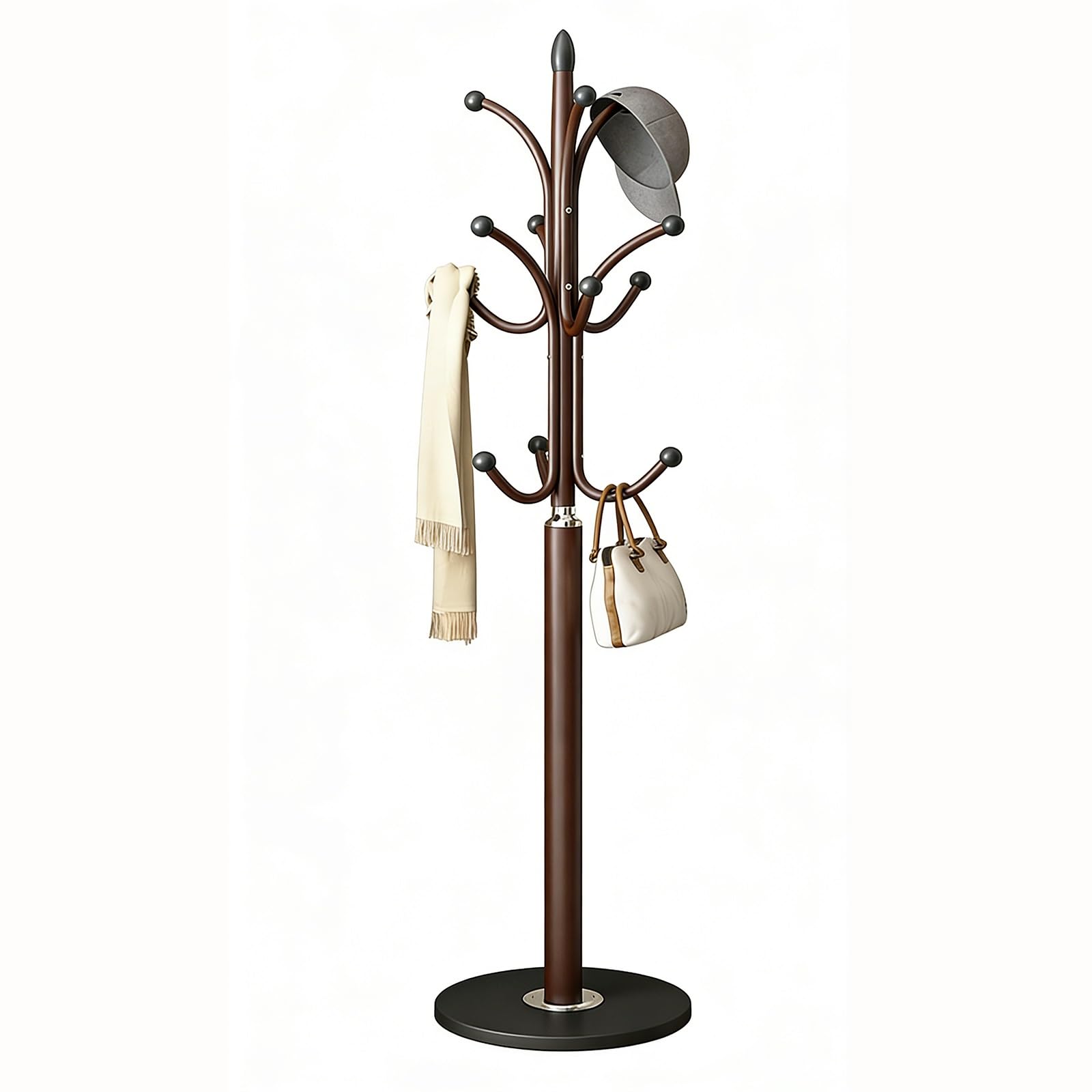 FGXHHS Freestanding Hall Tree Coat Rack with Round Base, Metal nizer for Entryway, Mudroom & Hallway Sto (Brown, 13.7" x 69.6")