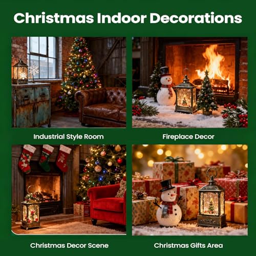 Globos de nieve de Navidad con luces nocturnas y música para decoración del hogar festiva 5