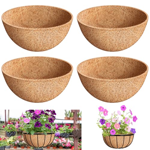 Riare 4 Pack 12 Inch Round Coco Liners Replacement, 100% Natural Coconut Coir Liners for Hanging Baskets, Garden Flower Vegetables Planter Pot, Window Box, Fence, Decks