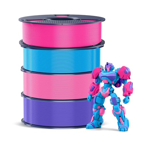 SUNLU 4KG PETG Filament 1,75 mm, 3D Druckerfilament Bundle, verbesserte Zähigkeit hohe Schlagfestigkeit, für die Meisten FDM 3D Drucker, 1kg pro Spule, 4 Rollen,Magenta+Cyan+Rosa+Lavendelviolett