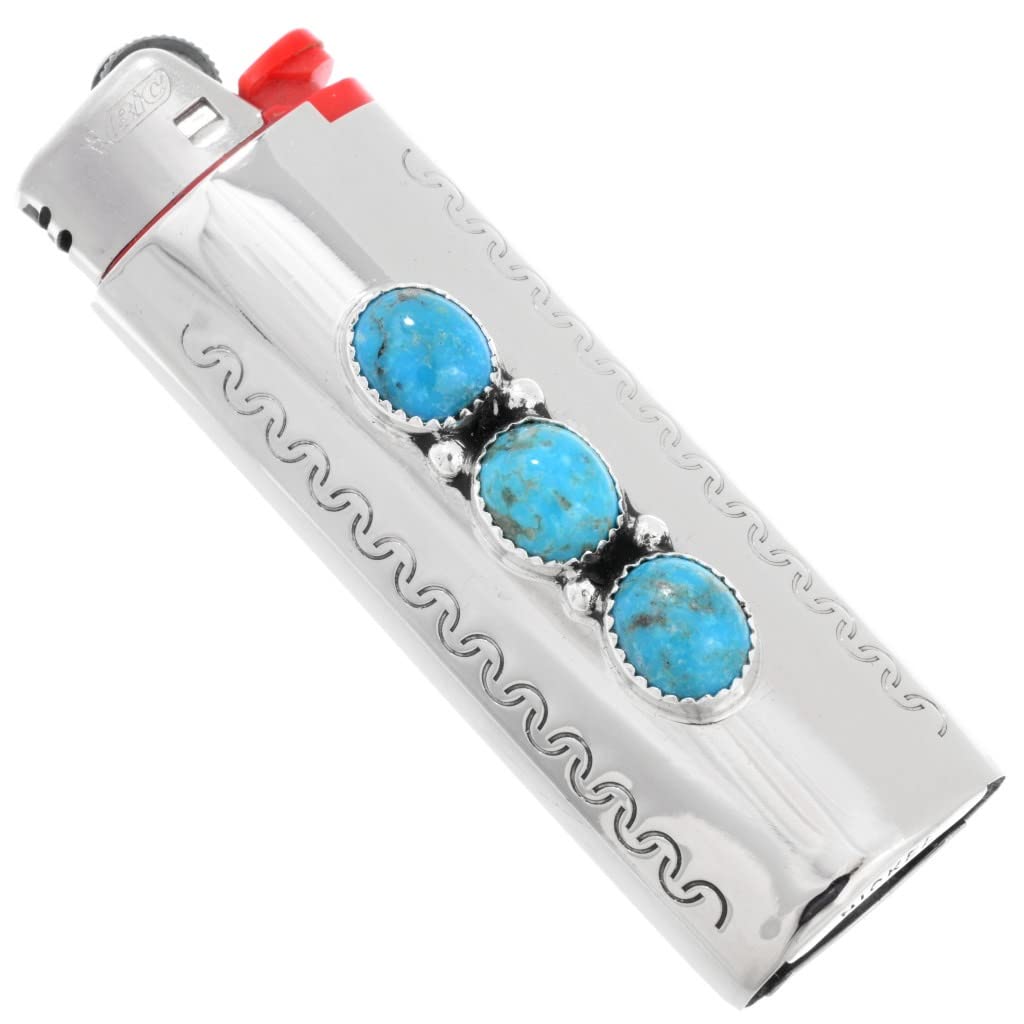 Alltribes Navajo Turquoise Lighter Case Three Natural Sleeping Beauty Stone Design 0010