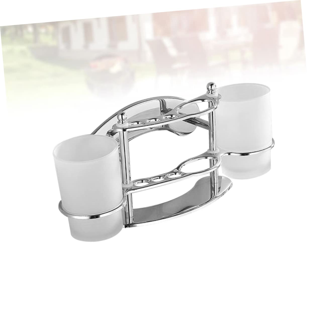 LIFKOME Portacepillos de Dientes en Color Plata de Acero Inoxidable Vaso de Vidrio para Baño Soporte Doble para Cepillos y Pasta