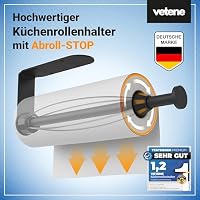 vetene Premium Küchenrollenhalter ohne Bohren mit Abroll-Stop | Schwarz – Ansicht 2