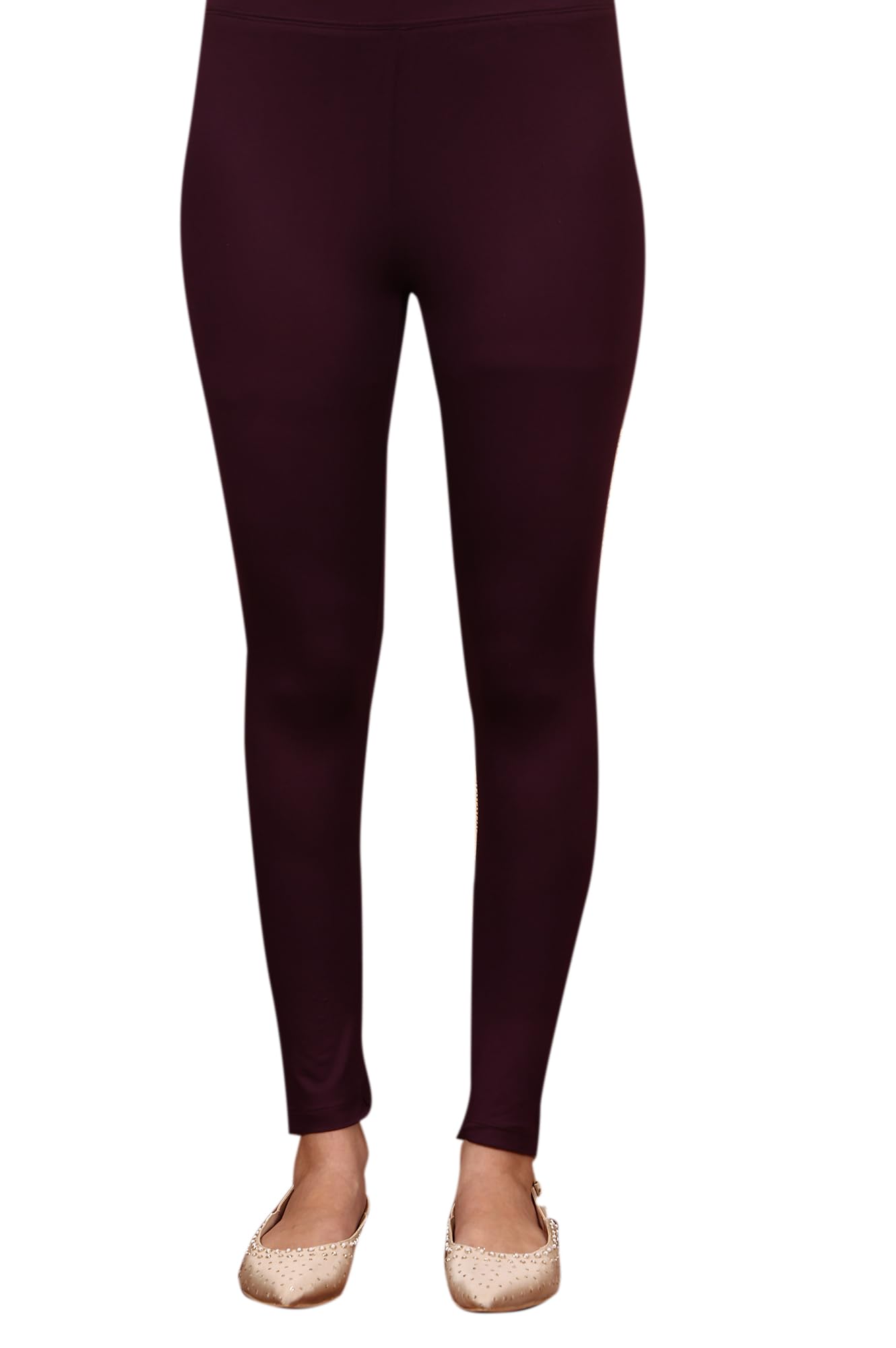 W for Woman Wine Solid Viscose Lycra Tights with Elasticated Band-picture-10