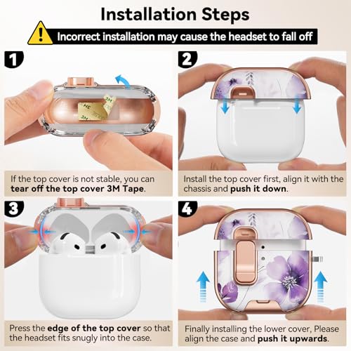 Image of for AirPod 4 Case, with Safty Lock & Phone Stand for Floral AirPod 4 Generation Case Cover for Women Girly, iPod 4 Cases with Keychain & Cleaner Kit -Purple Ink Wash Flower