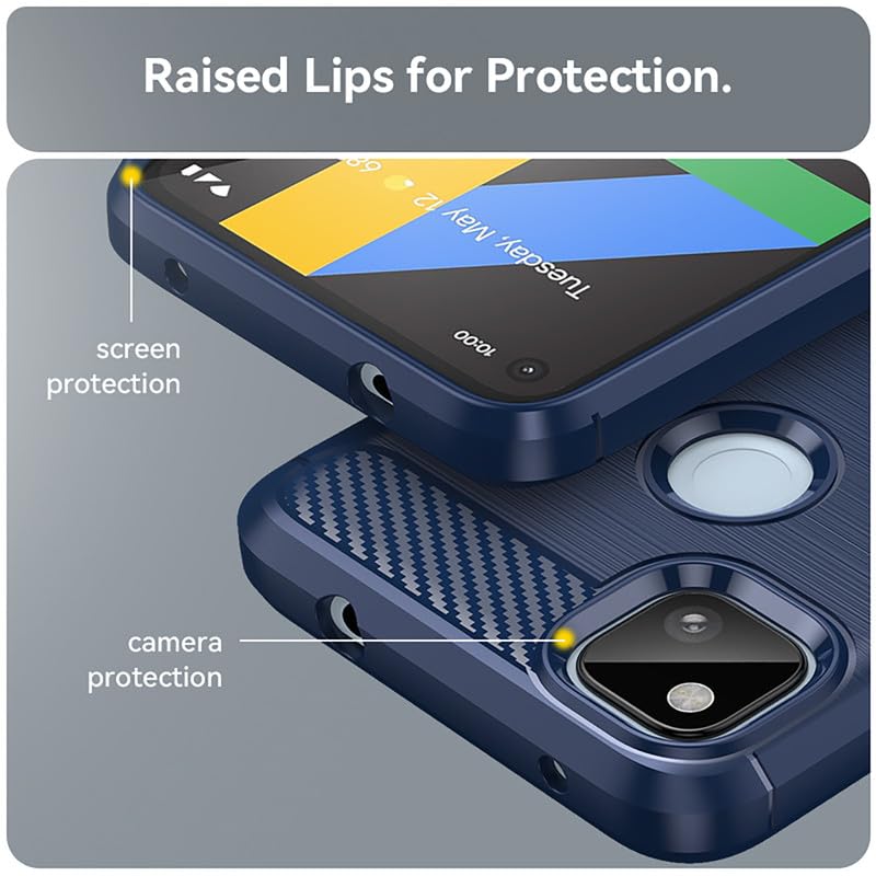 Image of Hybrid Carbon Fiber Back Case for Google Pixel 4A (Blue)