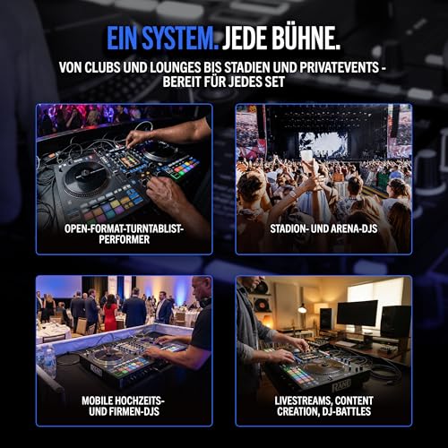 RANE SYSTEM ONE All-in-One Standalone DJ Controller mit Motorplatters und Engine DJ OS, nahtloses Mixen auf 2 Decks, Stems FX, Serato DJ Pro, XLR-Ausgänge