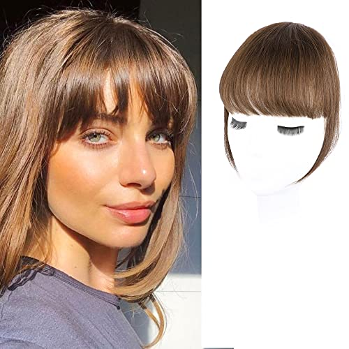 Nimoki bangs hair clip in bangs 100% human hair Bangs with temple thick bangs hairpieces for women clip on bangs fringe faker bangs for party and daily wear (Medium Brown)