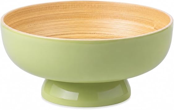PEMAR 10" Lacquer Bamboo Fruit Bowl for Kitchen Counter, Handmade Large Decorative Pedestal Bowl for Entryway Table Home Decor, Key Bread Candy Snacks Organizer Matcha Latte